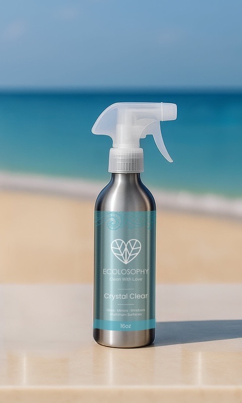 Crystal Clear reusable spray bottle — ½ cap of Ecolosophy concentrate plus water