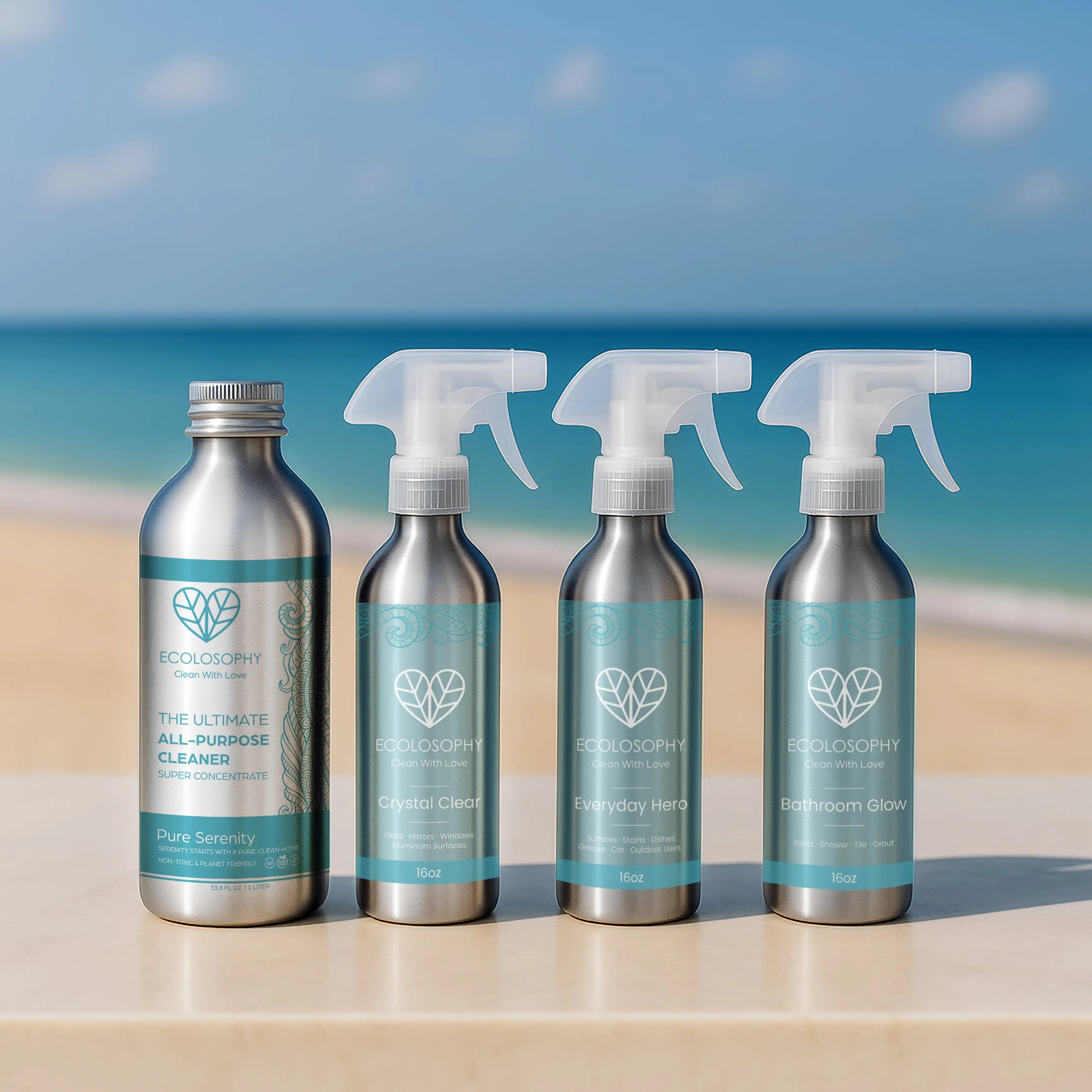Ecolosophy Pure Serenity Super Concentrate Kit — bottle with three refillable spray bottles